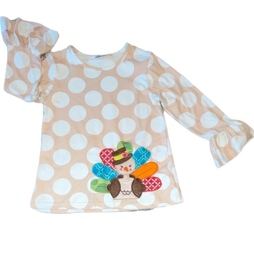 Cream & White Polka Dot A-Line Tunic/Dress w/Appliquéd Turkey Size L (5T)